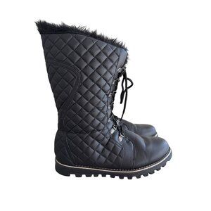 POLAR Womens Black Quilted Faux Fur-Lined Lace-Up Winter Boots Size 9